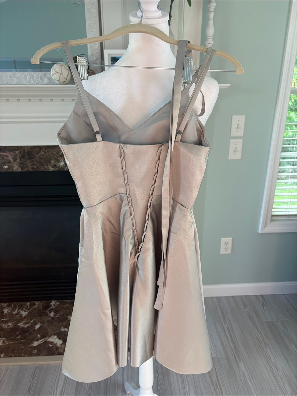 Women’s Metallic Champagne Midi Dress with V-Neck - Picture 2 of 2